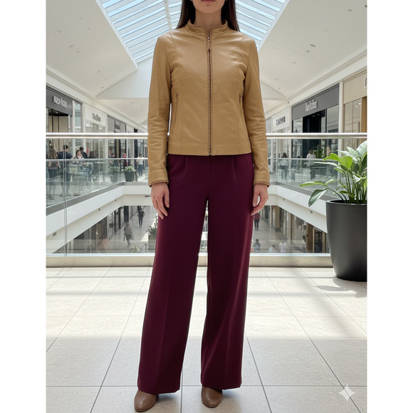 Wilson soft Leather classic minimalist Fitted Braided Zip Front Jacket Size-L - Picture 1 of 11